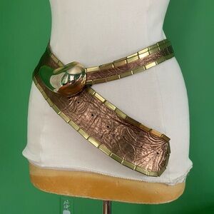 Vintage 80s Sipra handmade metallic Gold Brown leather metal trim statement Belt
